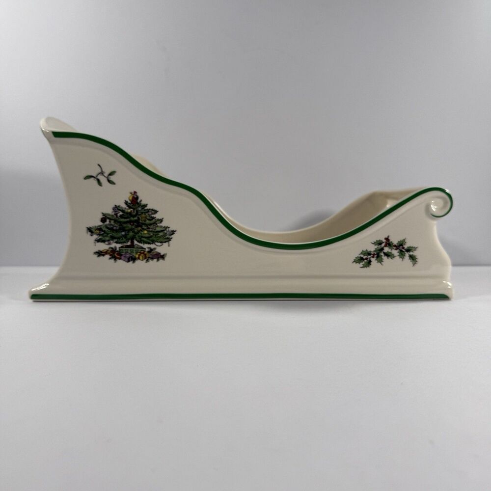 Spode Christmas Tree Ceramic Large Sleigh Centerpiece | England Made | 13.5 Inch